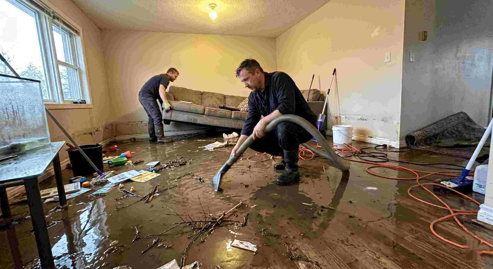 flood water extraction service removing contaminated water from flooded home in Charleston